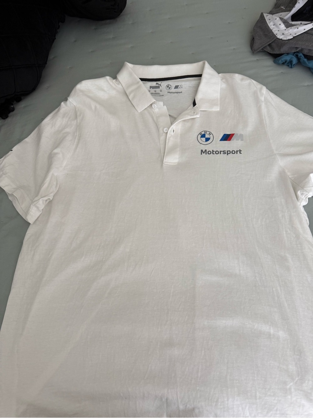 Puma White Polo Shirt with Blue and Red Motorsport Accents